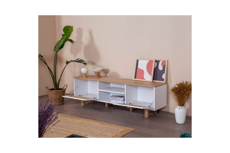 TV-bänk Terra Vit / Ek - Mediumfärgat trä/Vit - Möbler - Tv möbel & mediamöbel - TV bänk & mediabänk