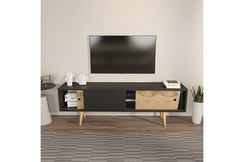 TV-bänk Ticoman Antracit / Ek - Antracit / Ek - Möbler - Tv möbel & mediamöbel - TV bänk & mediabänk