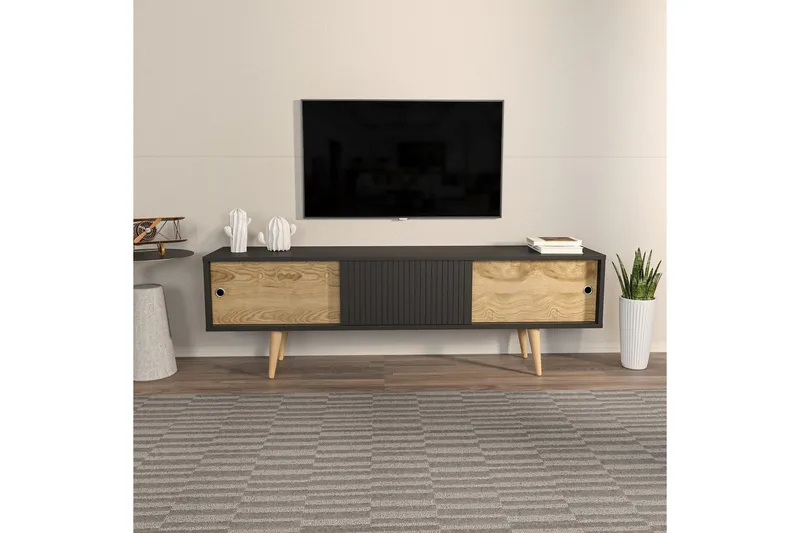 TV-bänk Ticoman Antracit / Ek - Antracit / Ek - Möbler - Tv möbel & mediamöbel - TV bänk & mediabänk