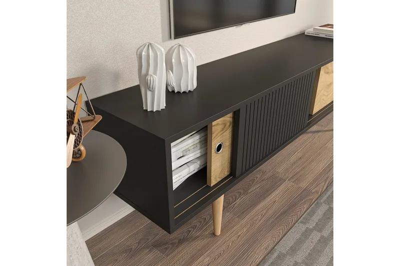 TV-bänk Ticoman Antracit / Ek - Antracit / Ek - Möbler - Tv möbel & mediamöbel - TV bänk & mediabänk