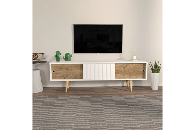 TV-bänk Ticoman Vit / Valnöt - Vit / Valnöt - Möbler - Tv möbel & mediamöbel - TV bänk & mediabänk