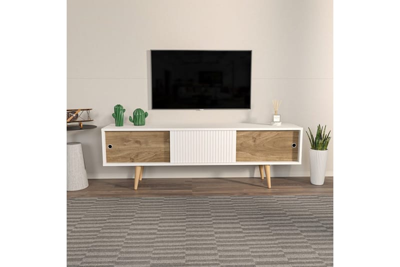 TV-bänk Ticoman Vit / Valnöt - Vit / Valnöt - Möbler - Tv möbel & mediamöbel - TV bänk & mediabänk