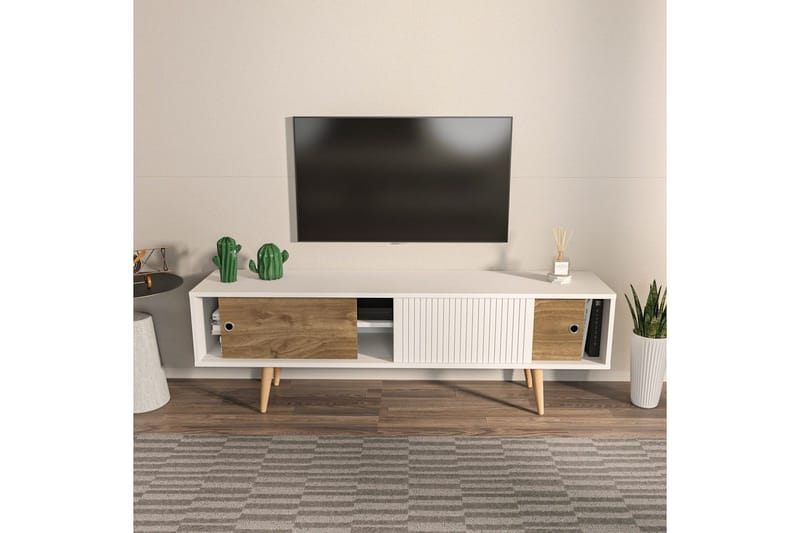 TV-bänk Ticoman Vit / Valnöt - Vit / Valnöt - Möbler - Tv möbel & mediamöbel - TV bänk & mediabänk