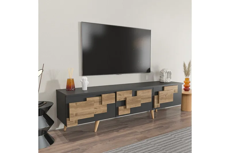 TV-bänk Ticomannd Antracit / Valnöt - Antracit / Valnöt - Möbler - Tv möbel & mediamöbel - TV bänk & mediabänk