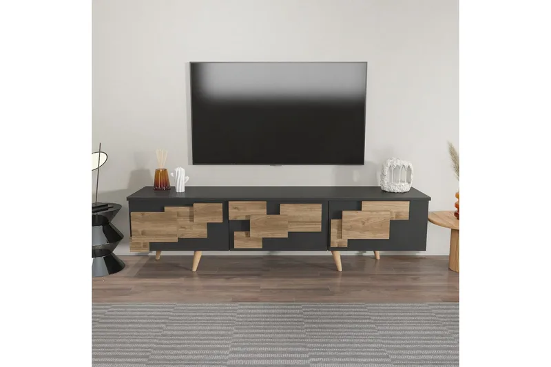 TV-bänk Ticomannd Antracit / Valnöt - Antracit / Valnöt - Möbler - Tv möbel & mediamöbel - TV bänk & mediabänk