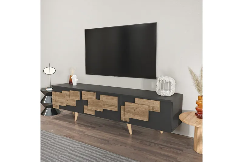 TV-bänk Ticomannd Antracit / Valnöt - Antracit / Valnöt - Möbler - Tv möbel & mediamöbel - TV bänk & mediabänk