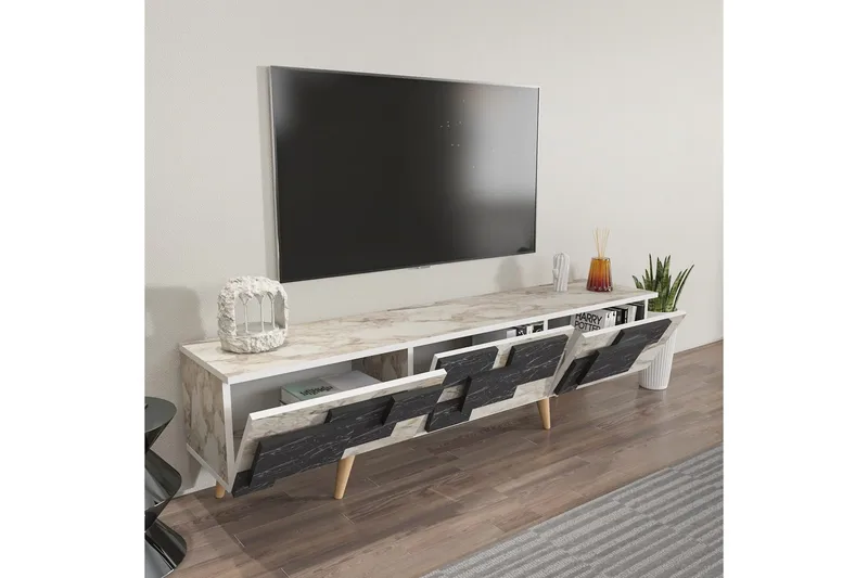 TV-bänk Ticomannd Vit / Marmor - Vit / Marmor - Möbler - Tv möbel & mediamöbel - TV bänk & mediabänk