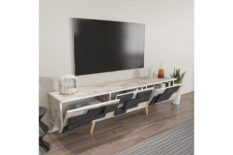 TV-bänk Ticomannd Vit / Marmor - Vit / Marmor - Möbler - Tv möbel & mediamöbel - TV bänk & mediabänk