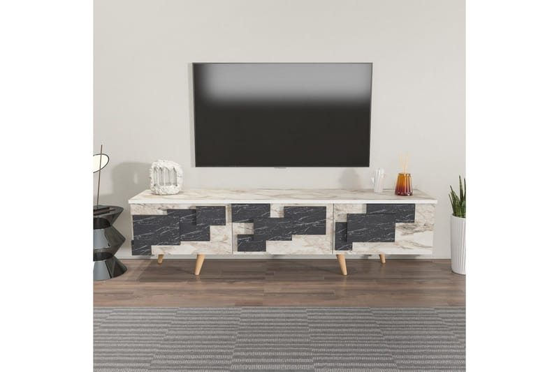 TV-bänk Ticomannd Vit / Marmor - Vit / Marmor - Möbler - Tv möbel & mediamöbel - TV bänk & mediabänk