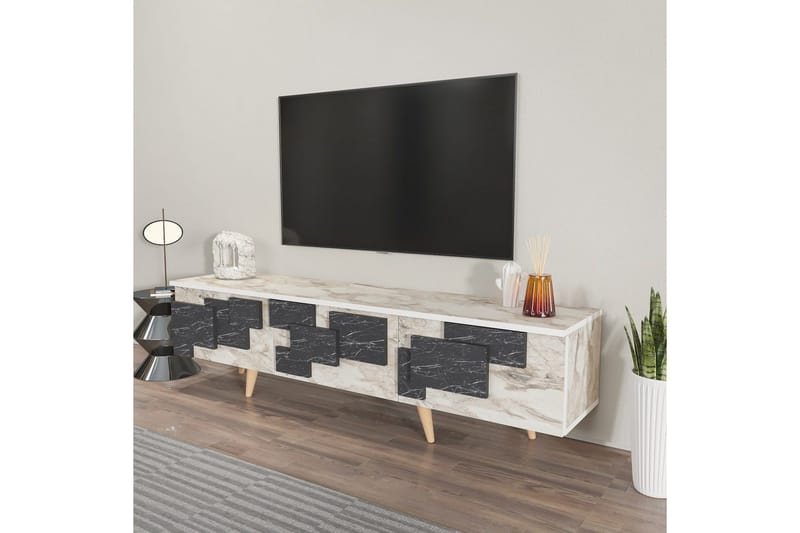 TV-bänk Ticomannd Vit / Marmor - Vit / Marmor - Möbler - Tv möbel & mediamöbel - TV bänk & mediabänk
