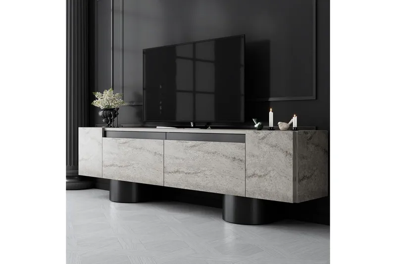 TV-bänk Travertin / Svart - Travertin / Svart - Möbler - Tv möbel & mediamöbel - TV bänk & mediabänk