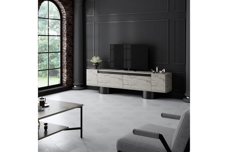 TV-bänk Travertin / Svart - Travertin / Svart - Möbler - Tv möbel & mediamöbel - TV bänk & mediabänk