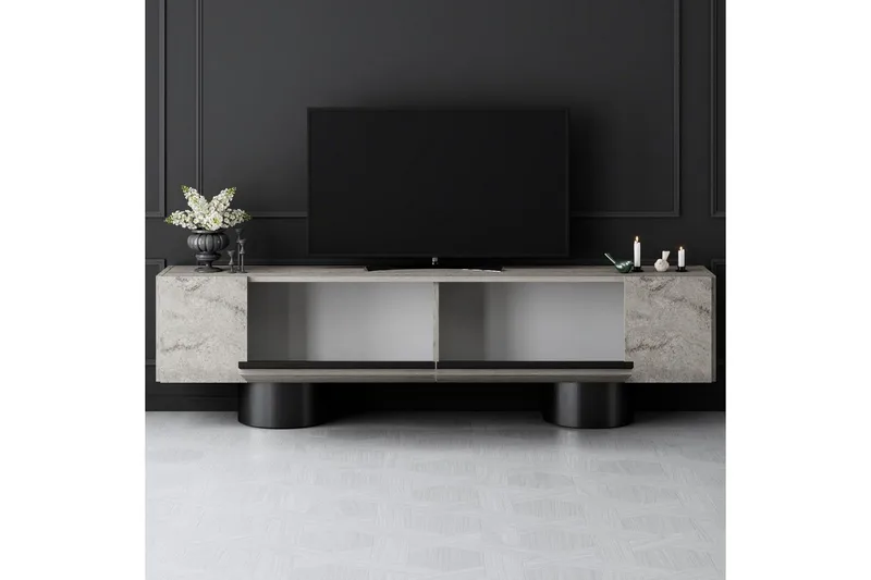 TV-bänk Travertin / Svart - Travertin / Svart - Möbler - Tv möbel & mediamöbel - TV bänk & mediabänk