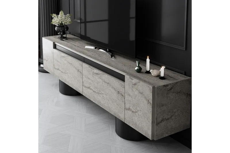 TV-bänk Travertin / Svart - Travertin / Svart - Möbler - Tv möbel & mediamöbel - TV bänk & mediabänk