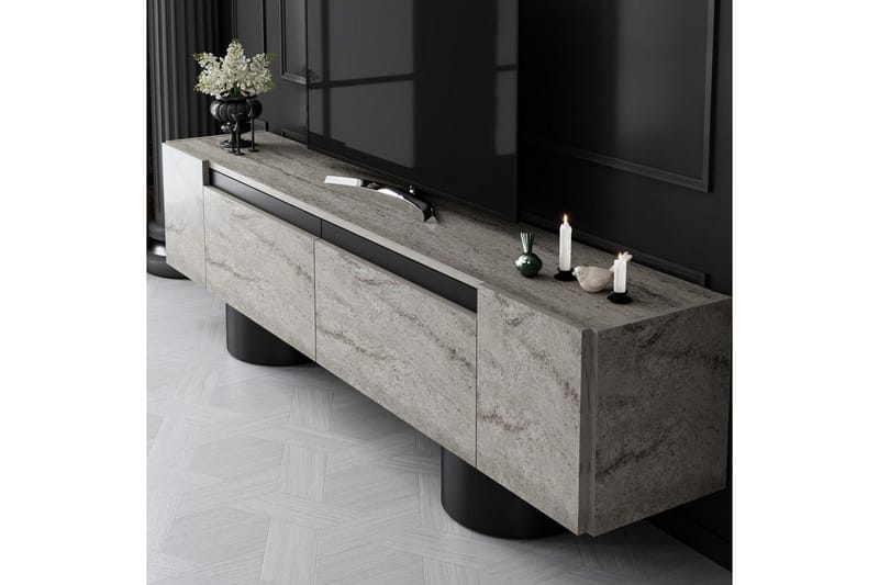 TV-bänk Travertin / Svart - Travertin / Svart - Möbler - Tv möbel & mediamöbel - TV bänk & mediabänk