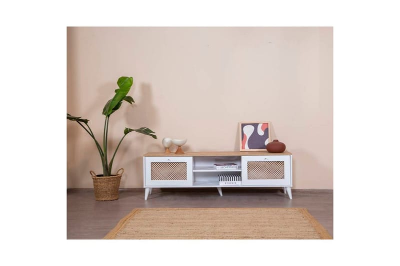 TV-bänk Velin Vit / Ek - Vit / Ek - Möbler - Tv möbel & mediamöbel - TV bänk & mediabänk