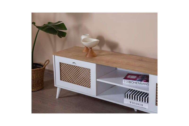 TV-bänk Velin Vit / Ek - Vit / Ek - Möbler - Tv möbel & mediamöbel - TV bänk & mediabänk