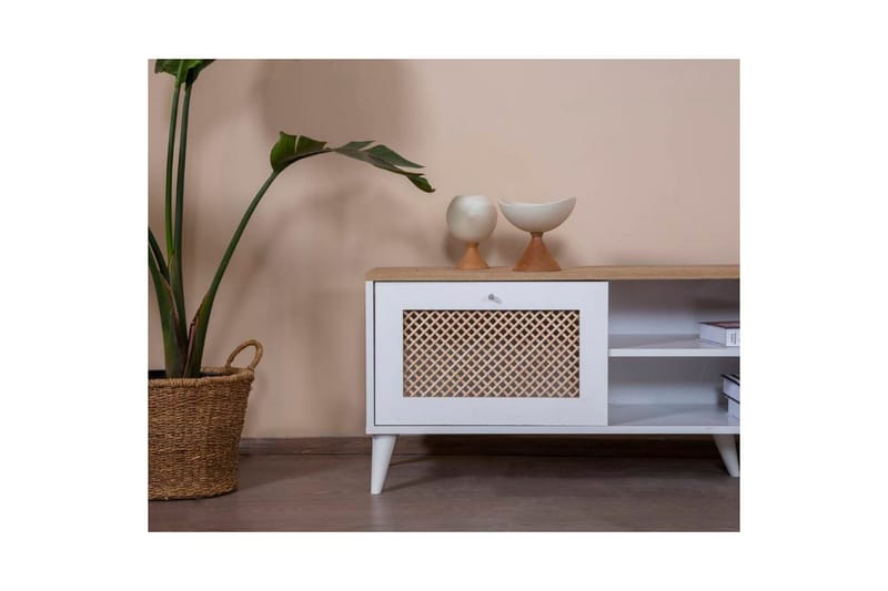 TV-bänk Velin Vit / Ek - Vit / Ek - Möbler - Tv möbel & mediamöbel - TV bänk & mediabänk