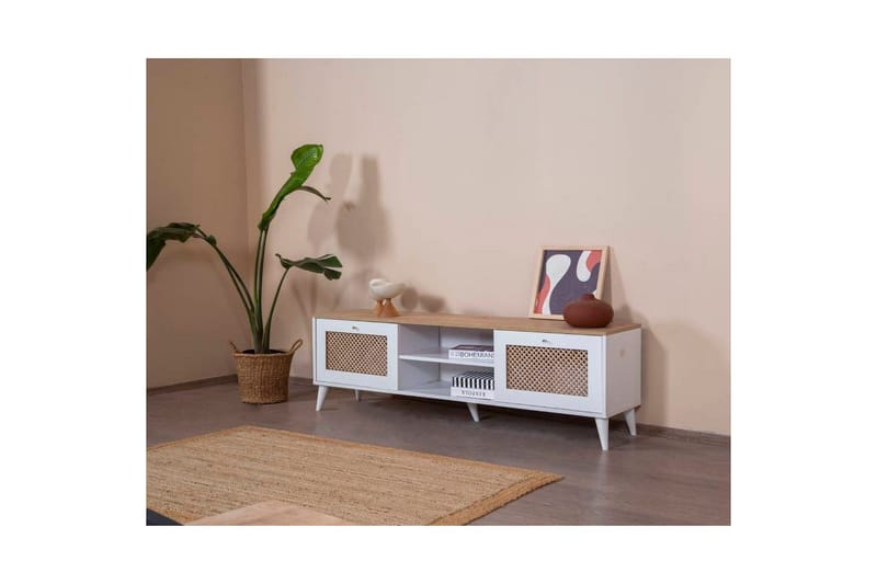 TV-bänk Velin Vit / Ek - Vit / Ek - Möbler - Tv möbel & mediamöbel - TV bänk & mediabänk