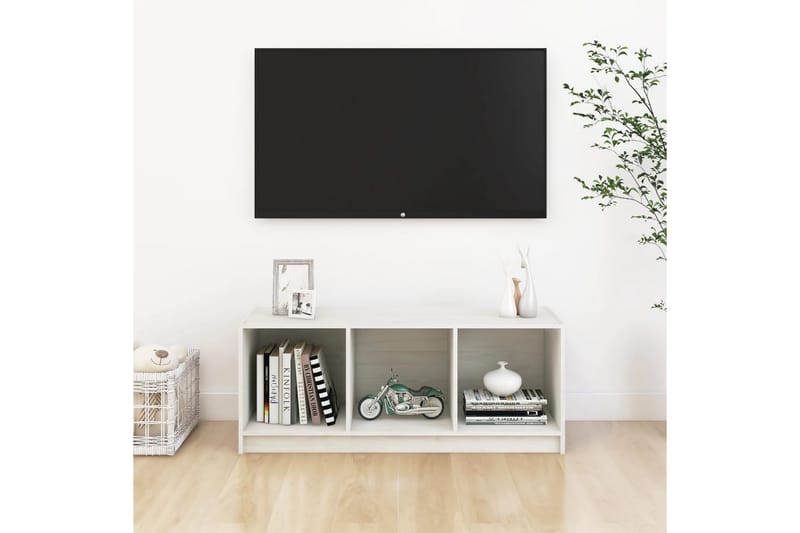 TV-bänk vit 104x33x41 cm massiv furu - Vit - TV b�änk & mediabänk