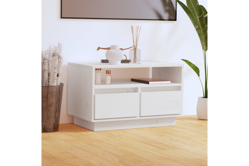Tv-bänk vit 60x35x37 cm massiv furu - Vit - Möbler - Tv möbel & mediamöbel - TV bänk & mediabänk