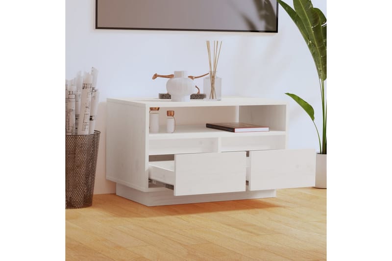 Tv-bänk vit 60x35x37 cm massiv furu - Vit - Möbler - Tv möbel & mediamöbel - TV bänk & mediabänk