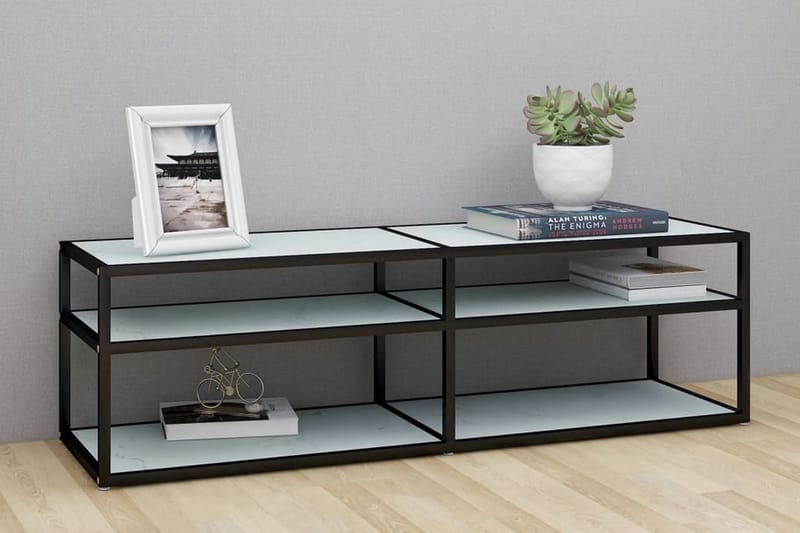 TV-bänk vit marmor 140x40x40,5 cm härdat glas - Vit - Möbler - Tv möbel & mediamöbel - TV bänk & mediabänk