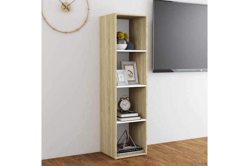 TV-bänk vit och sonoma-ek 142,5x35x36,5 cm spånskiva - Vit - Möbler - Tv möbel & mediamöbel - TV bänk & mediabänk