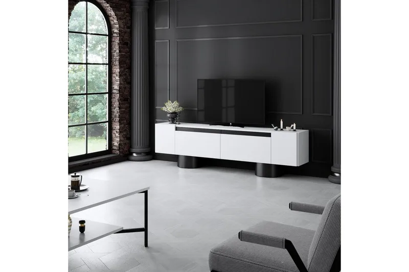 TV-bänk Vit / Svart - Vit / Svart - Möbler - Tv möbel & mediamöbel - TV bänk & mediabänk