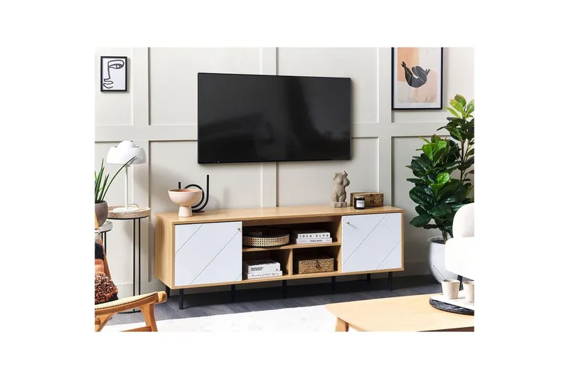 TV-bänk Palmer Ljus trä, vit - Ljus trä, vit - Möbler - Tv möbel & mediamöbel - TV bänk & mediabänk