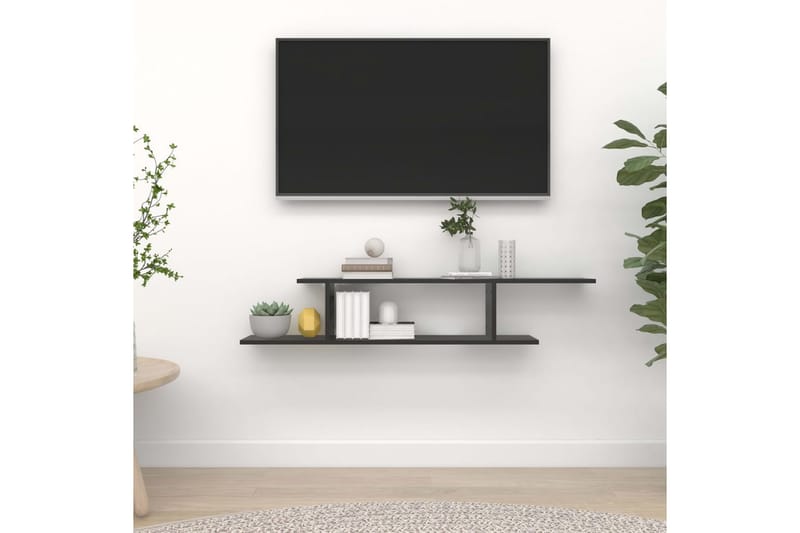 Väggmonterad tv-hylla svart 125x18x23 cm spånskiva - Svart - TV hylla