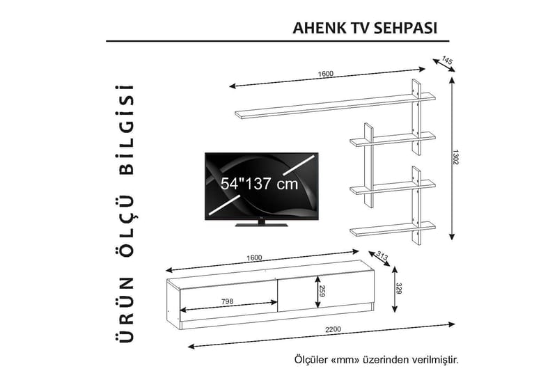 Alingca Tv-bänk med Vägghylla - Vit - TV-möbelset