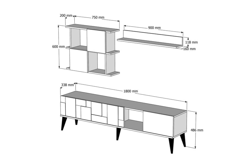 Alsacia Tv-möbelset 180 cm - Mörkbrun/Svart - TV-möbelset