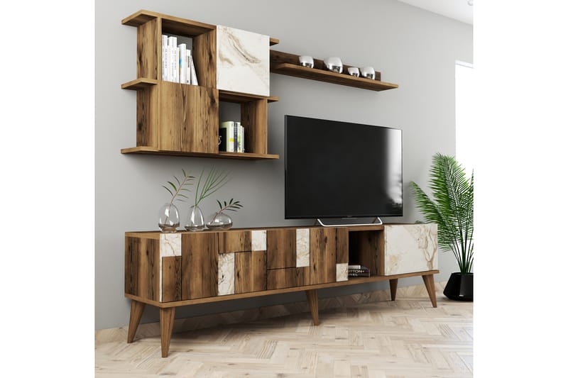 Alsacia Tv-möbelset 180 cm - Vit/Mörkbrun - Möbler - Tv möbel & mediamöbel - TV-möbelset