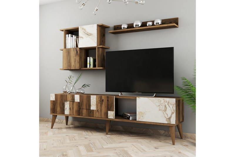Alsacia Tv-möbelset 180 cm - Vit/Mörkbrun - TV-möbelset