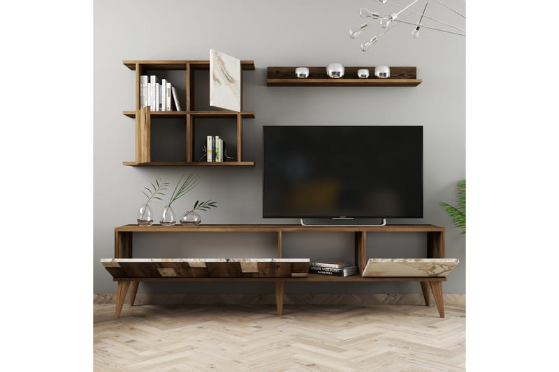 Alsacia Tv-möbelset 180 cm - Vit/Mörkbrun - Möbler - Tv möbel & mediamöbel - TV-möbelset