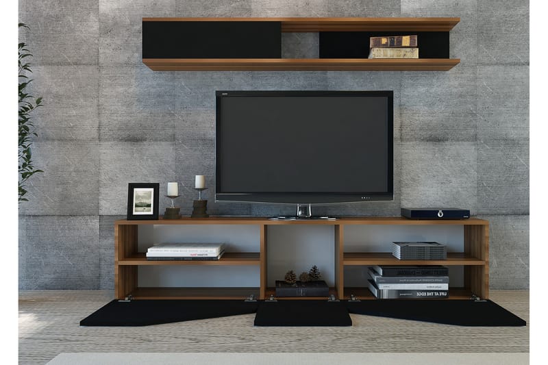Decorotika Tv-bänk med Hylla - Valnöt/Svart - Möbler - Tv möbel & mediamöbel - TV-möbelset