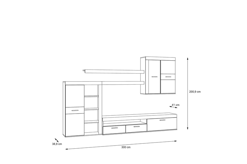 Dolnis Tv-möbelset 41x300 cm - Brun/Grå - Möbler - Tv möbel & mediamöbel - TV-möbelset