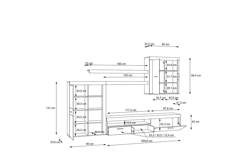 Dolnis Tv-möbelset 41x300 cm - Brun/Grå - Möbler - Tv möbel & mediamöbel - TV-möbelset