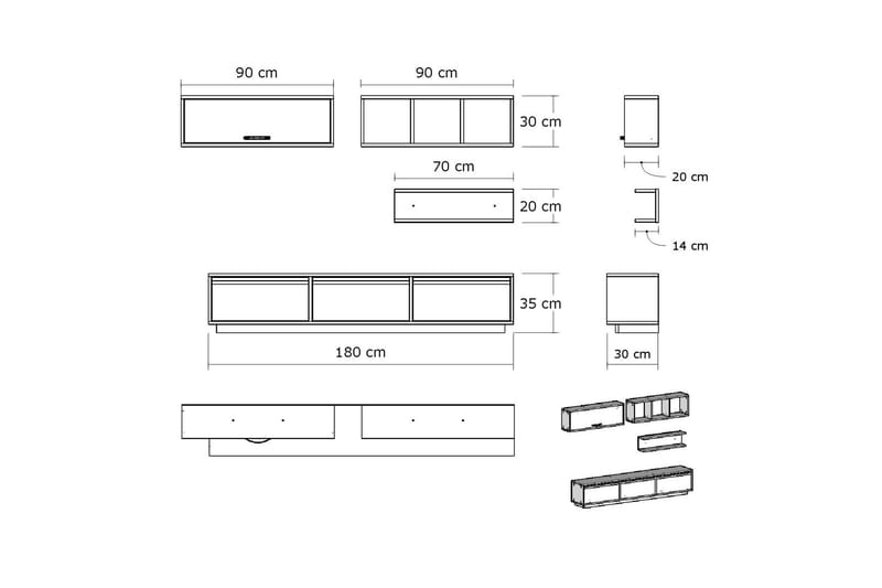 Elegancia Mediaförvaring 180 cm - Vit - Möbler - Tv möbel & mediamöbel - TV-möbelset