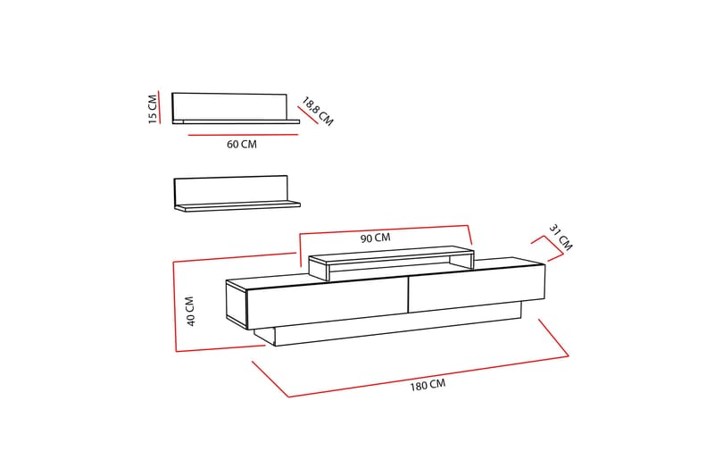 Hejde TV-Möbelset 180 cm - Vit - Möbler - Tv möbel & mediamöbel - TV-möbelset