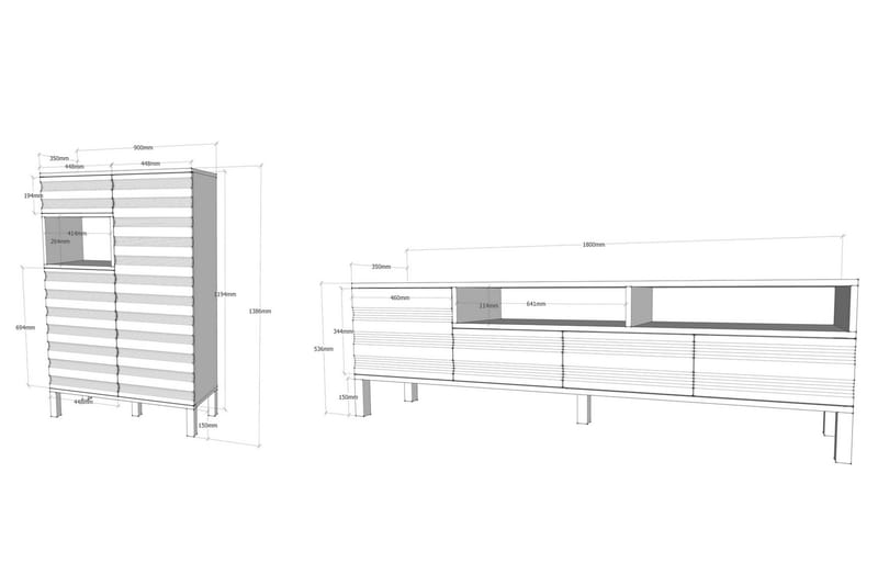 Hejde TV-Möbelset 180 cm - Vit/Grå - Möbler - Tv möbel & mediamöbel - TV-möbelset