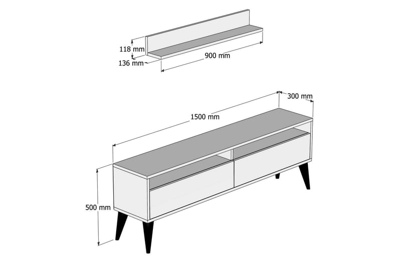 Hoptrup TV-Möbelset 150 cm - Vit/Grå - Möbler - Tv möbel & mediamöbel - TV-möbelset