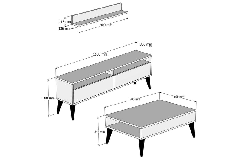 Hoptrup Vardagsrumsset 150 cm - Valnöt - TV-möbelset