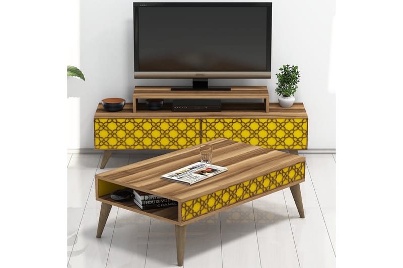 Hovdane TV-Möbelset 140 cm - Brun/Gul - Möbler - Tv möbel & mediamöbel - TV-möbelset