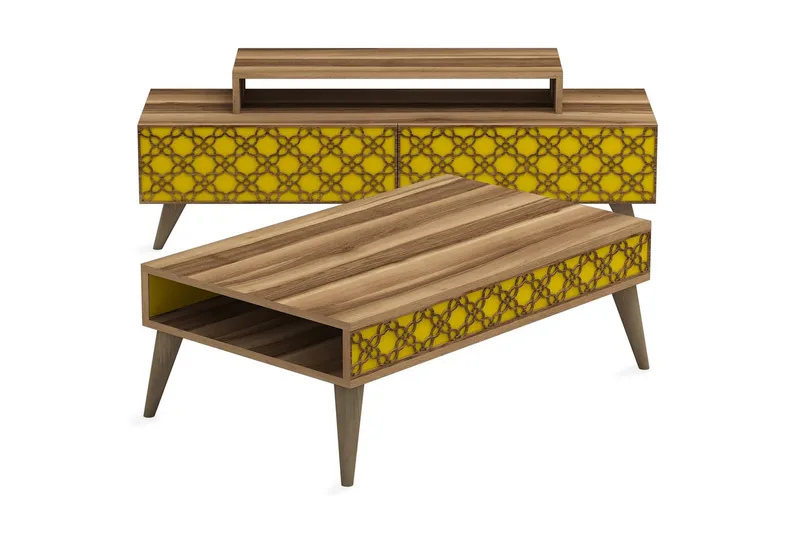 Hovdane TV-Möbelset 140 cm - Brun/Gul - Möbler - Tv möbel & mediamöbel - TV-möbelset