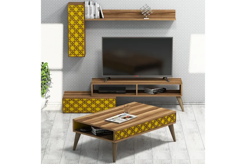 Hovdane TV-Möbelset 150 cm - Brun/Gul - Möbler - Tv möbel & mediamöbel - TV-möbelset