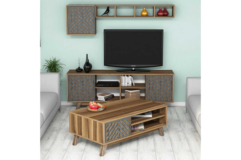 Hovdane TV-Möbelset 160 cm - Blå/Brun - Möbler - Tv möbel & mediamöbel - TV-möbelset