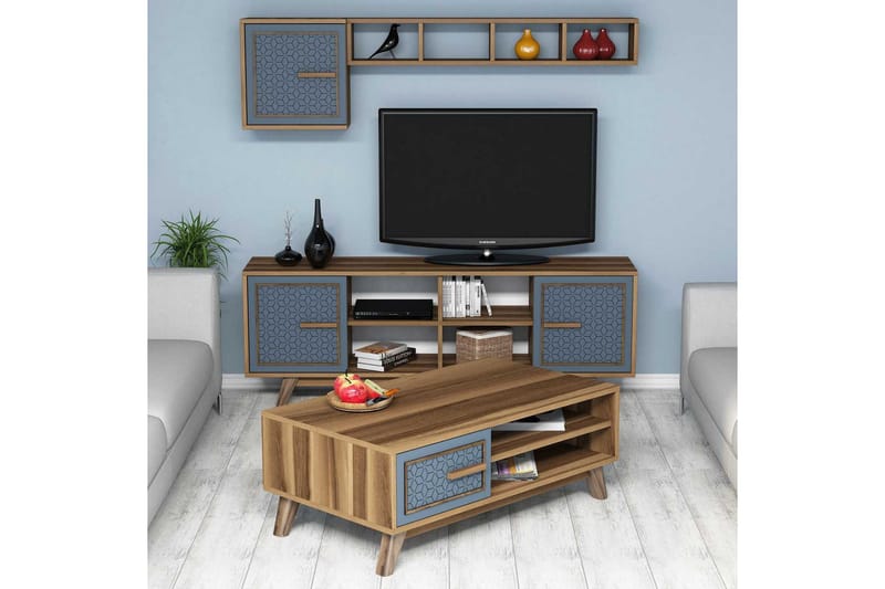 Hovdane TV-Möbelset 160 cm - Brun/Blå - Möbler - Tv möbel & mediamöbel - TV-möbelset