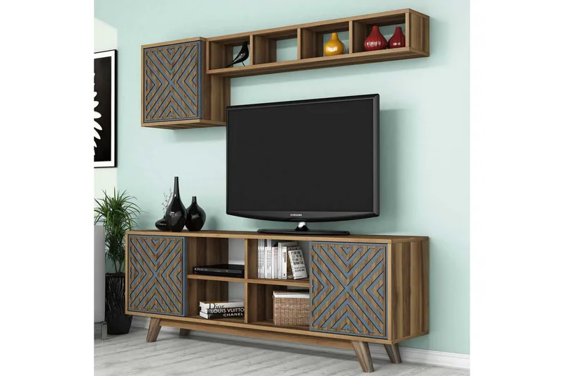 Hovdane TV-Möbelset 160 cm - Brun/Blå - Möbler - Tv möbel & mediamöbel - TV-möbelset